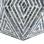18 Inch Accent Table Stool, Hexagonal Design, Diamond Pattern, Blue, White