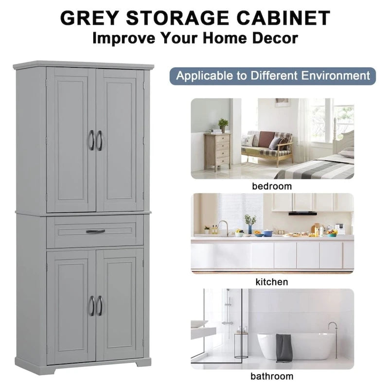 Bathroom Storage Cabinet with Doors and Drawer Multiple Storage Space Adjustable Shelf