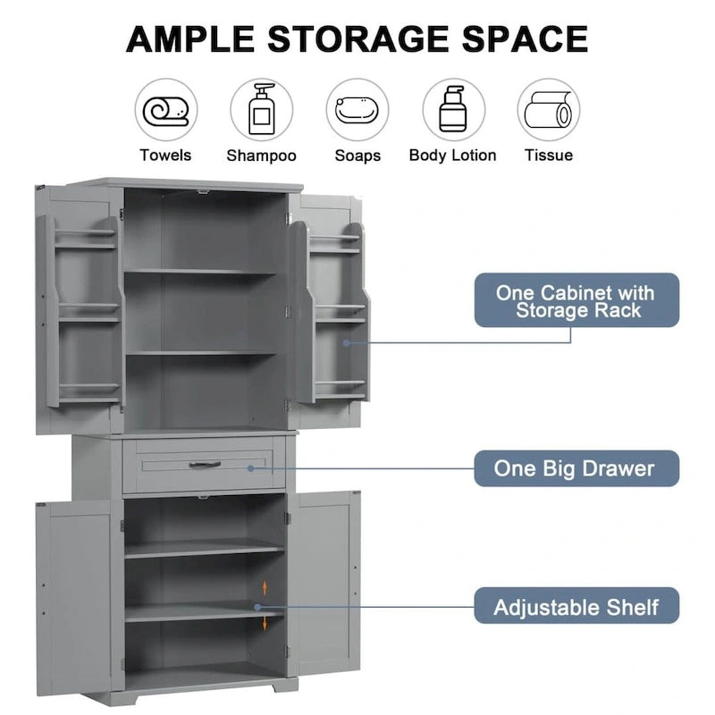 Bathroom Storage Cabinet with Doors and Drawer Multiple Storage Space Adjustable Shelf