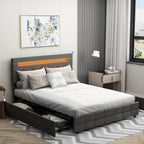 Queen Bed Frame with Drawers LED Bed Frame with USB Charging Station