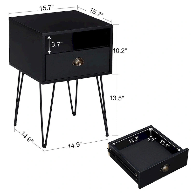 Taomika 3-Pieces Industrial Bed and Modern Square Nightstands Set