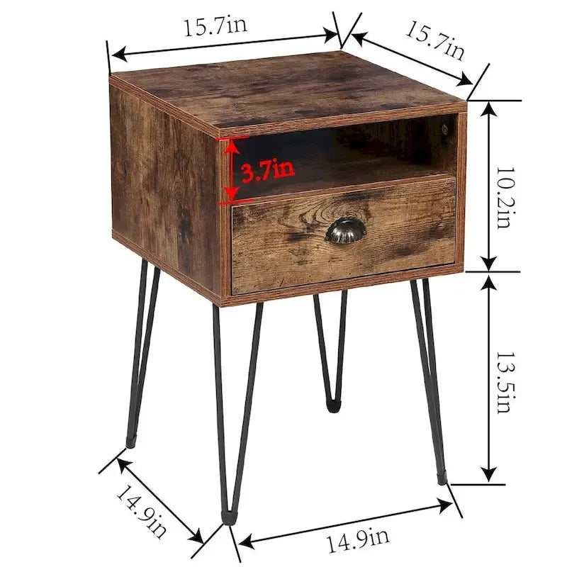 Taomika 3-Pieces Industrial Bed and Modern Square Nightstands Set