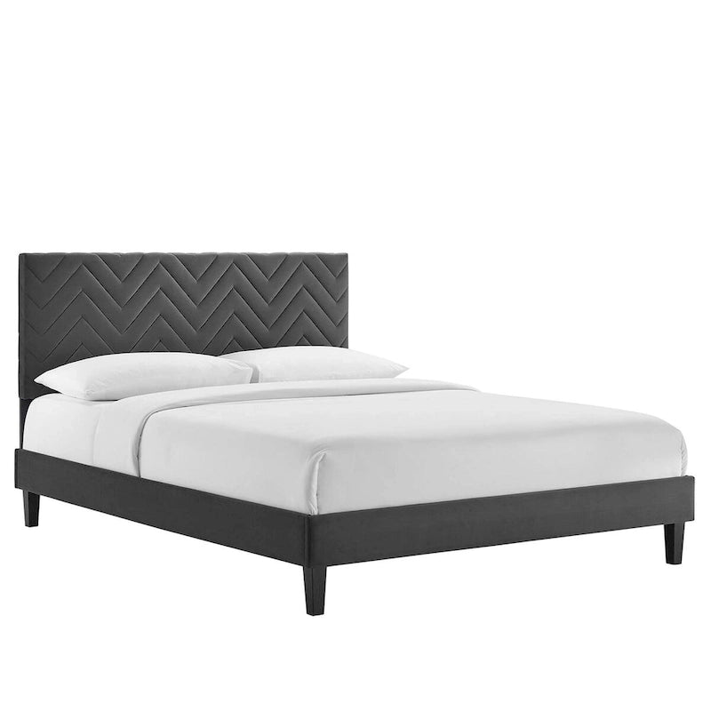 Leah Chevron Tufted Performance Velvet Queen Platform Bed