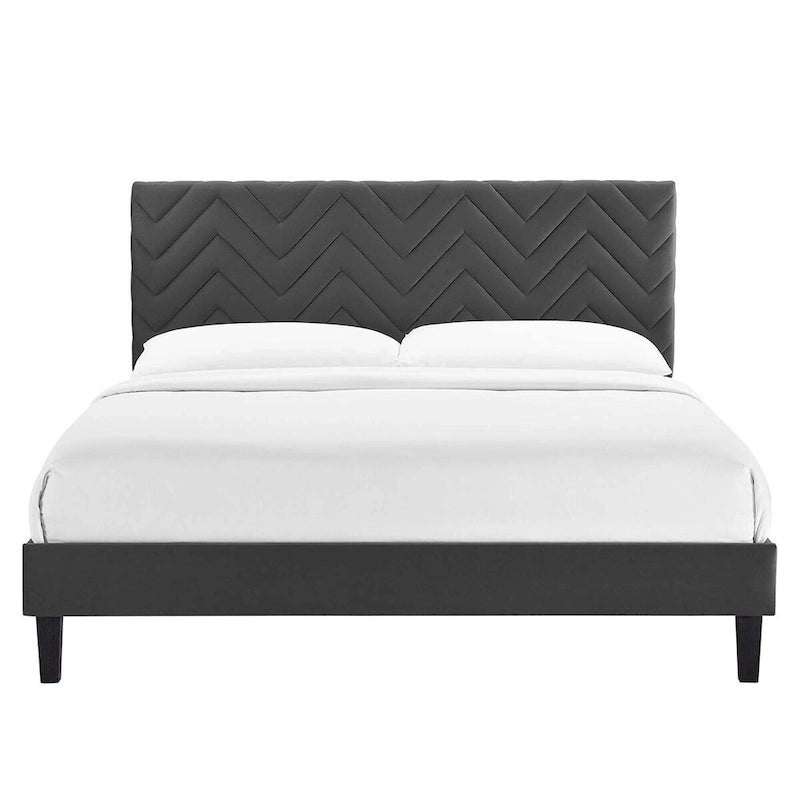 Leah Chevron Tufted Performance Velvet Queen Platform Bed