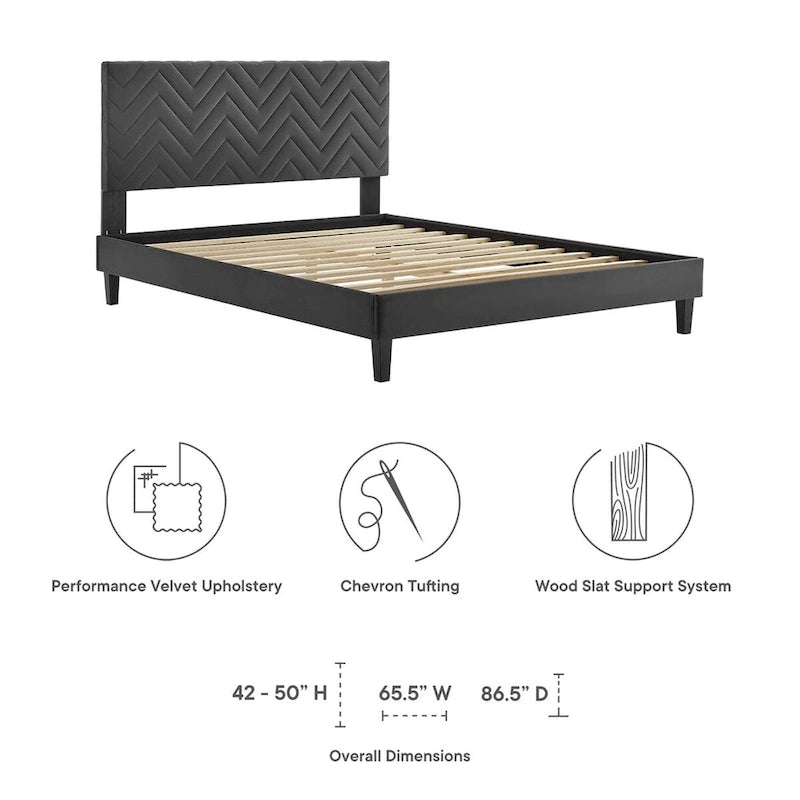 Leah Chevron Tufted Performance Velvet Queen Platform Bed