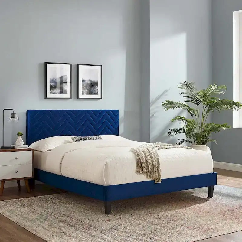 Leah Chevron Tufted Performance Velvet Queen Platform Bed