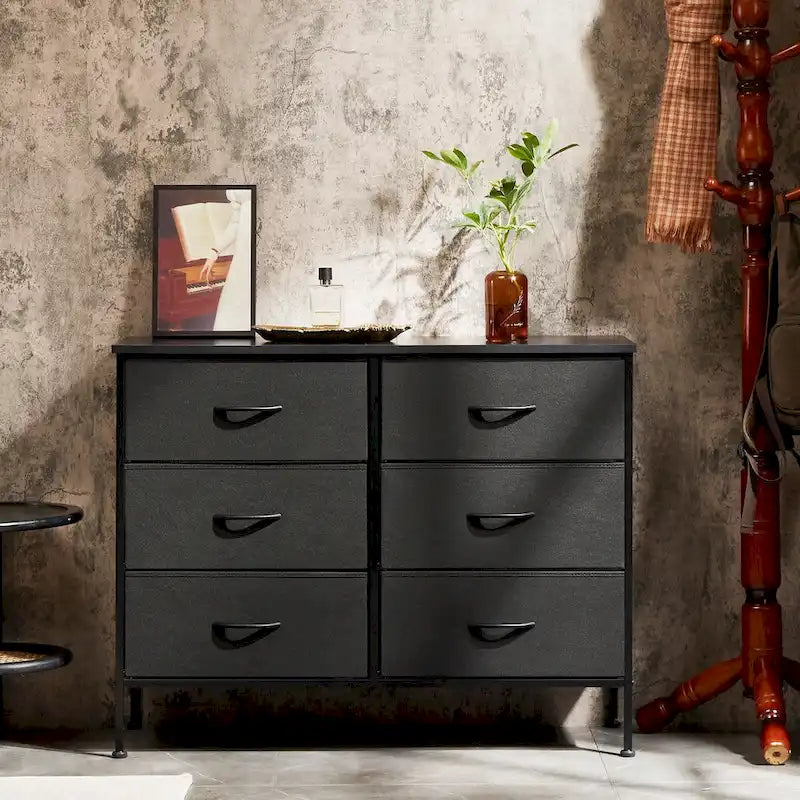 6 Drawers Dresser Chest with Metal Frame and Wooden Top