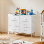 6 Drawers Dresser Chest with Metal Frame and Wooden Top