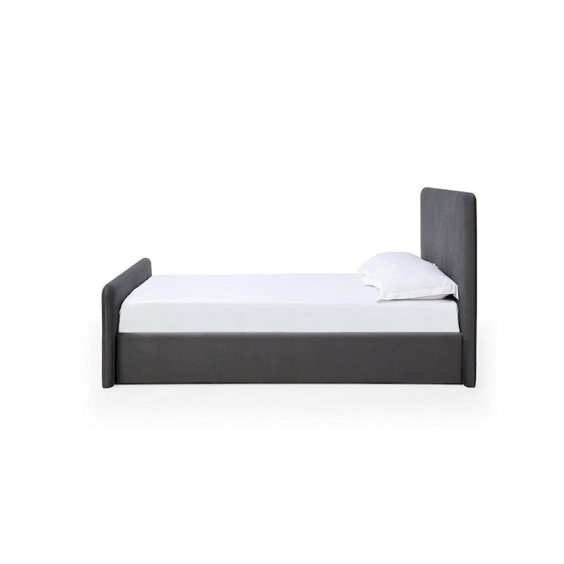 Cave California King Size Platform Bed, Velvet Upholstered, Charcoal Gray
