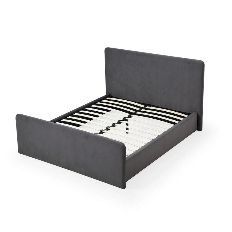 Cave California King Size Platform Bed, Velvet Upholstered, Charcoal Gray