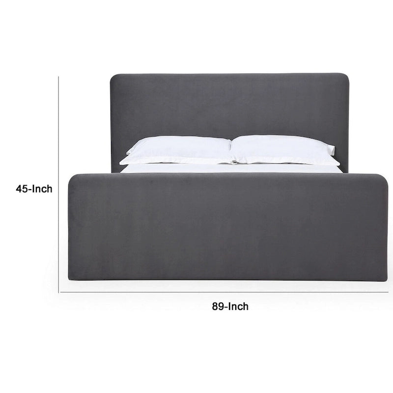 Cave California King Size Platform Bed, Velvet Upholstered, Charcoal Gray