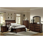 Chelsey 4 Piece Brown Cherry Traditional Storage Sleigh Platform Bedroom Set