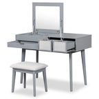 Wood Vanity Desk with Flip-top Makeup Mirror & Stool Dressing Table