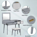 Wood Vanity Desk with Flip-top Makeup Mirror & Stool Dressing Table