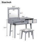 Wood Vanity Desk with Flip-top Makeup Mirror & Stool Dressing Table