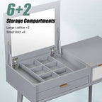 Wood Vanity Desk with Flip-top Makeup Mirror & Stool Dressing Table