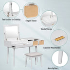 Wood Vanity Desk with Flip-top Makeup Mirror & Stool Dressing Table