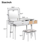 Wood Vanity Desk with Flip-top Makeup Mirror & Stool Dressing Table