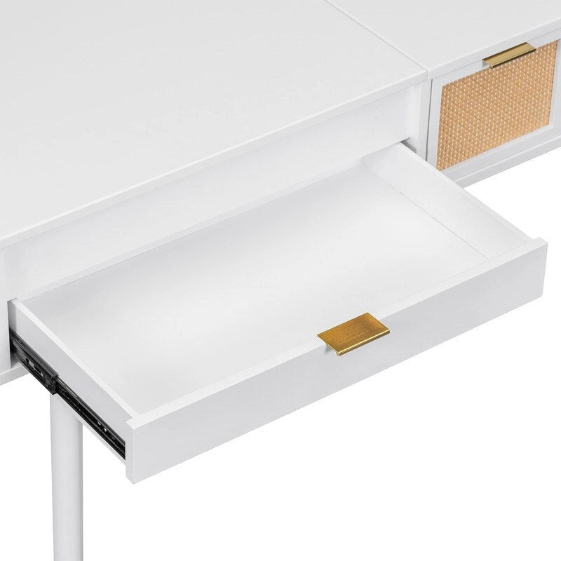 Wood Vanity Desk with Flip-top Makeup Mirror & Stool Dressing Table