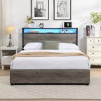 Queen Size Platform Bed with Headboard and 4 Storage Drawers