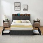 Bed Frame with 2 Storage Drawers and Charging Station