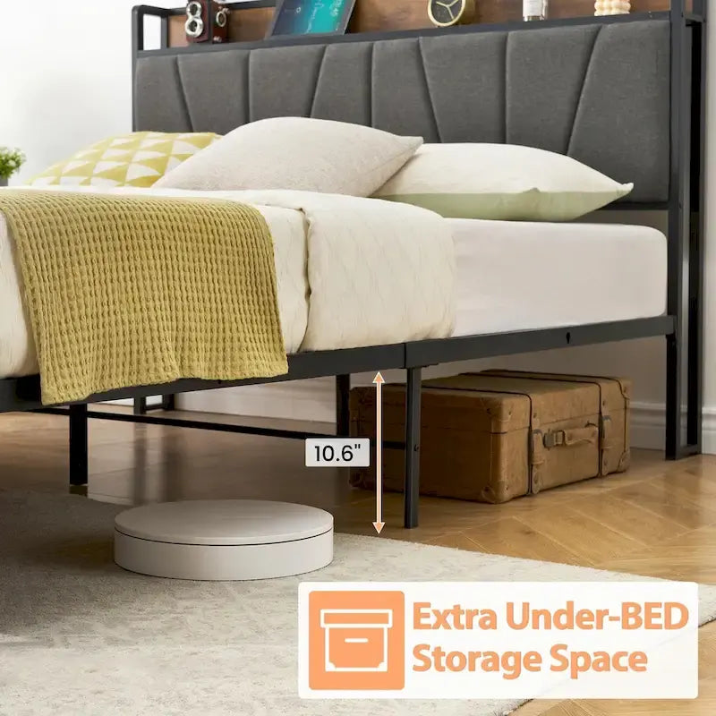 Bed Frame with 2 Storage Drawers and Charging Station