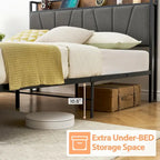 Bed Frame with 2 Storage Drawers and Charging Station
