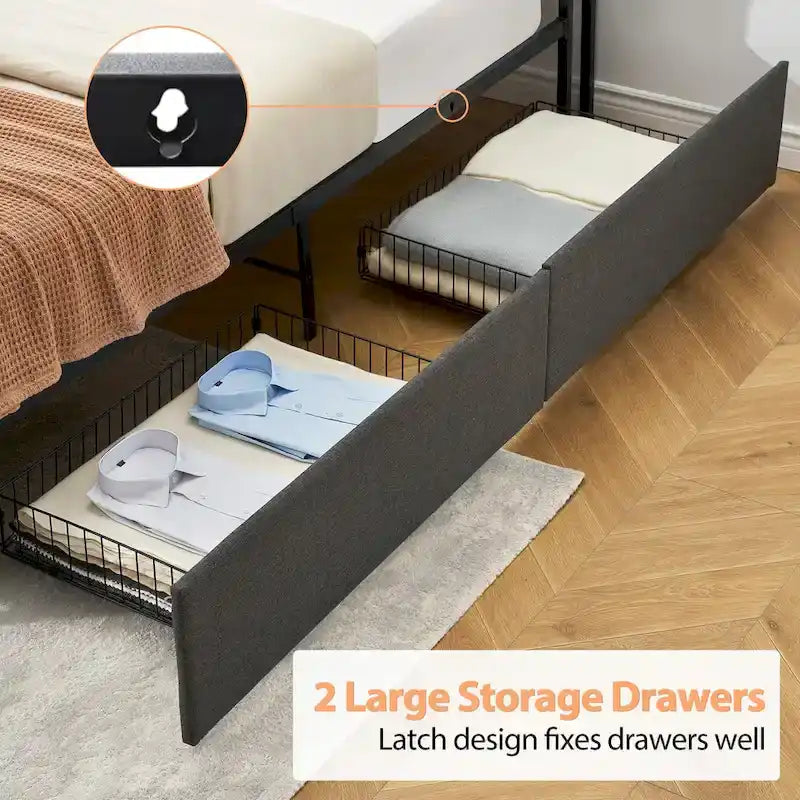 Bed Frame with 2 Storage Drawers and Charging Station
