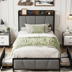 Bed Frame with 2 Storage Drawers and Charging Station