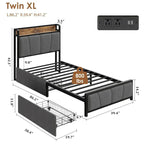 Bed Frame with 2 Storage Drawers and Charging Station