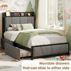 Bed Frame with 2 Storage Drawers and Charging Station