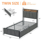 Bed Frame with 2 Storage Drawers and Charging Station