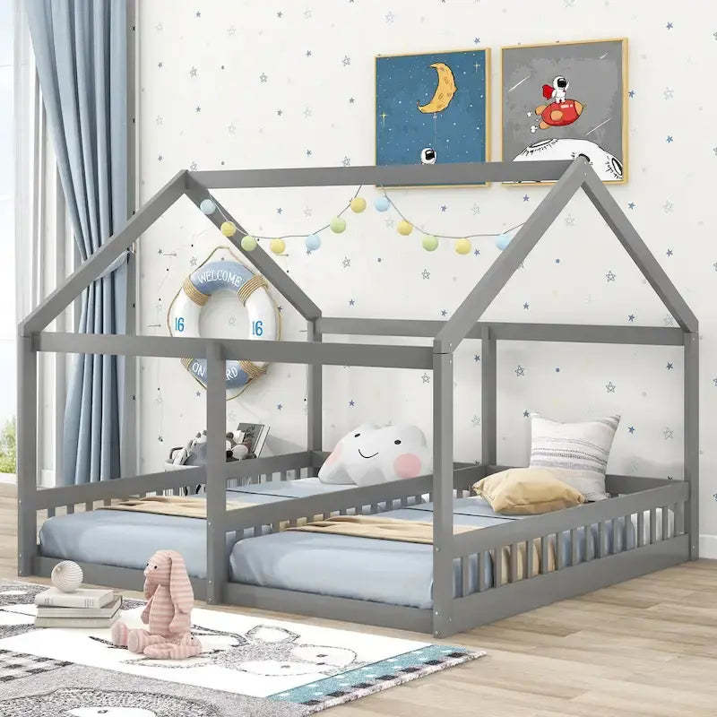 Twin Size House Platform Beds, Two Shared Beds