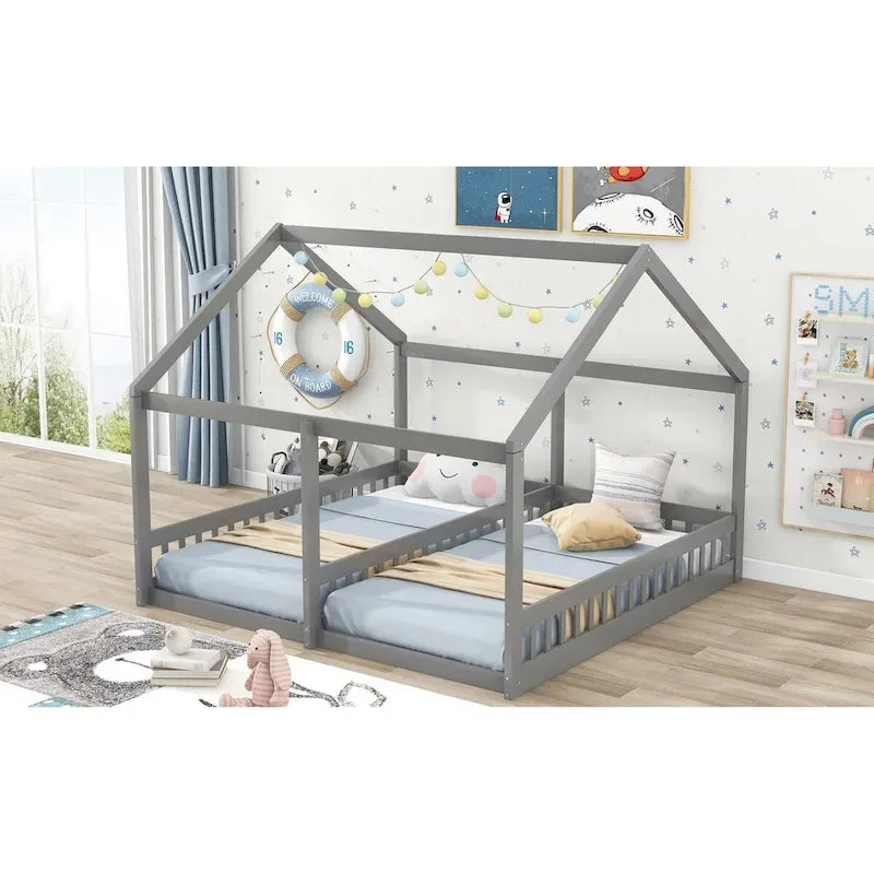 Twin Size House Platform Beds, Two Shared Beds