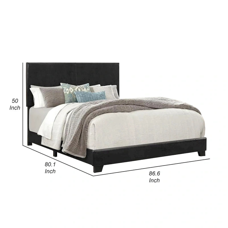 Shirin King Size Bed, Wood, Nailhead Trim, Upholstered Headboard, Black
