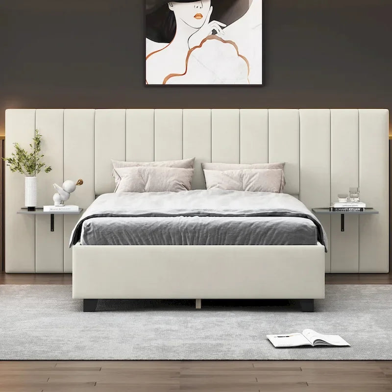 Nestfair Full Size Upholstered Platform Bed with Big Headboard