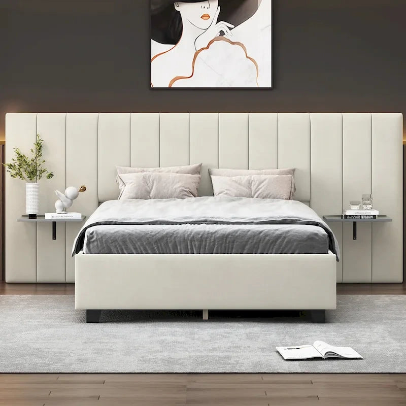 Nestfair Full Size Upholstered Platform Bed with Big Headboard