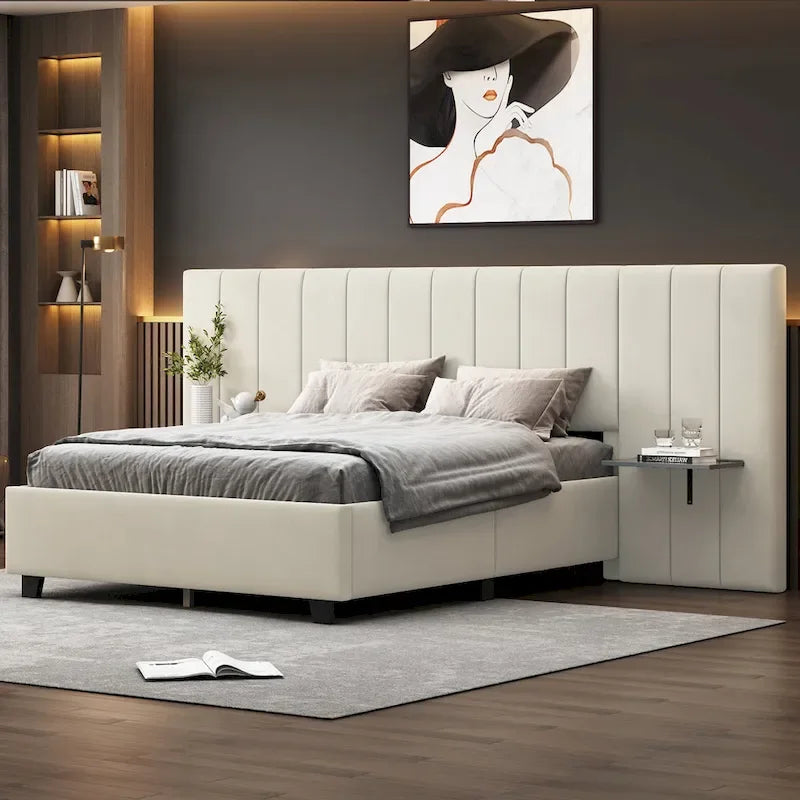 Nestfair Full Size Upholstered Platform Bed with Big Headboard