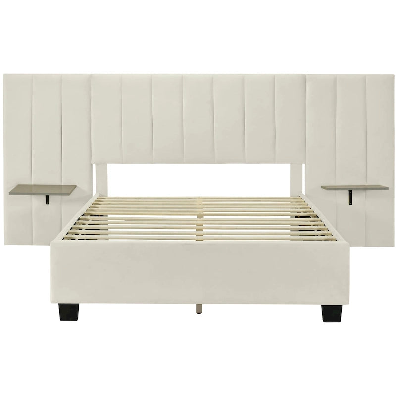 Nestfair Full Size Upholstered Platform Bed with Big Headboard