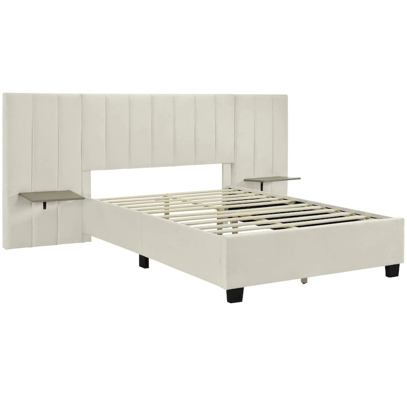 Nestfair Full Size Upholstered Platform Bed with Big Headboard