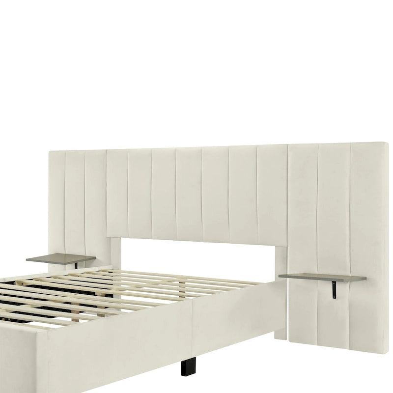 Nestfair Full Size Upholstered Platform Bed with Big Headboard
