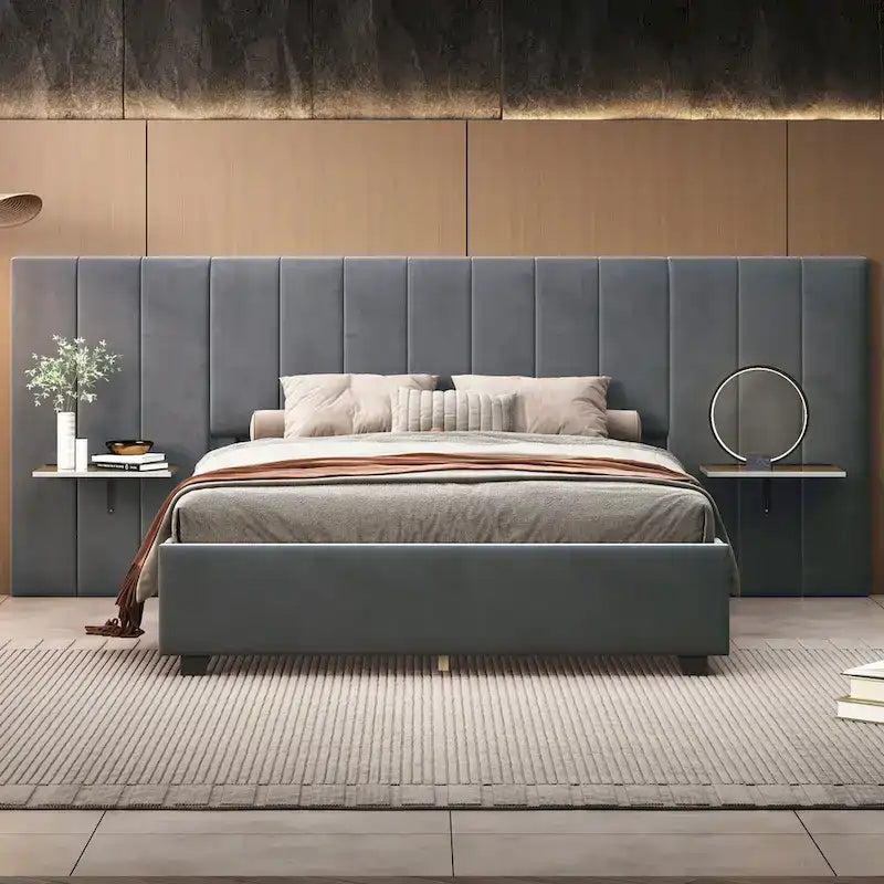 Nestfair Full Size Upholstered Platform Bed with Big Headboard