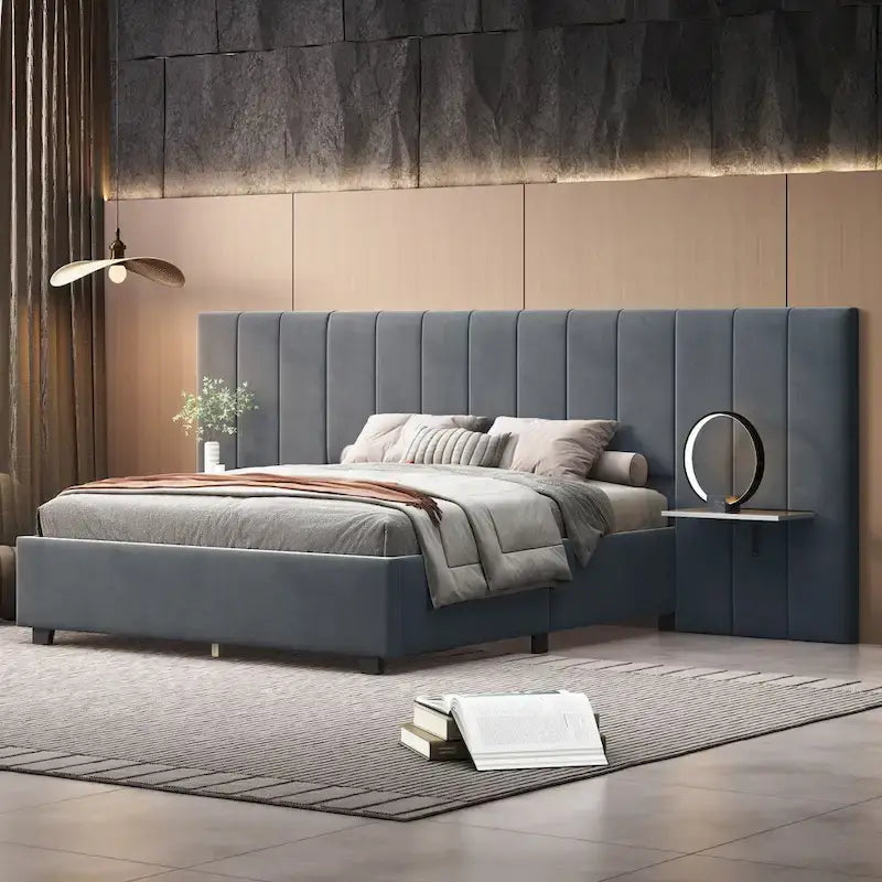 Nestfair Full Size Upholstered Platform Bed with Big Headboard