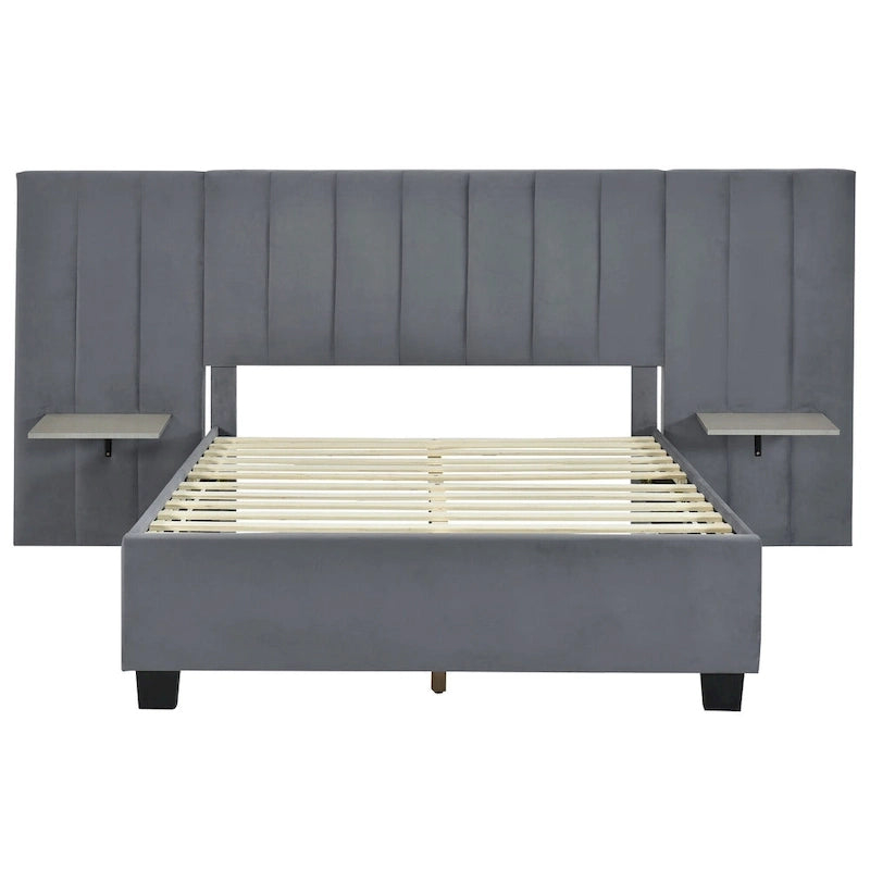 Nestfair Full Size Upholstered Platform Bed with Big Headboard