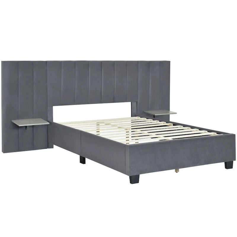 Nestfair Full Size Upholstered Platform Bed with Big Headboard