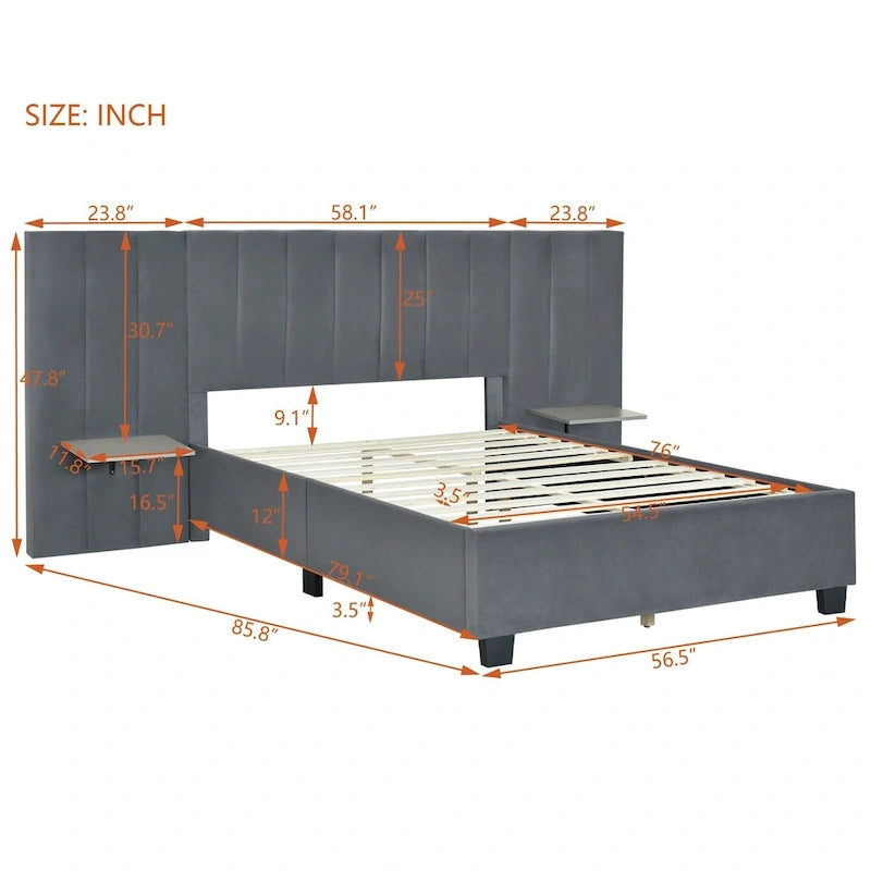Nestfair Full Size Upholstered Platform Bed with Big Headboard