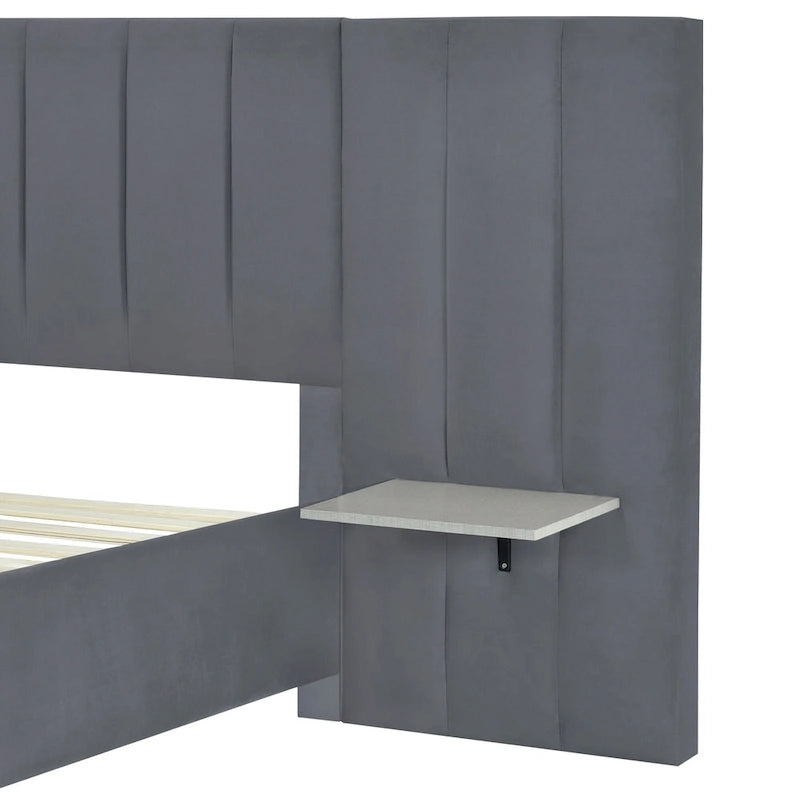 Nestfair Full Size Upholstered Platform Bed with Big Headboard
