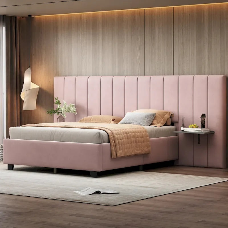 Nestfair Full Size Upholstered Platform Bed with Big Headboard