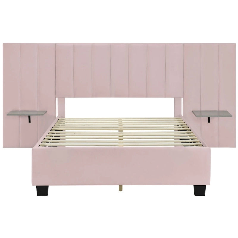 Nestfair Full Size Upholstered Platform Bed with Big Headboard