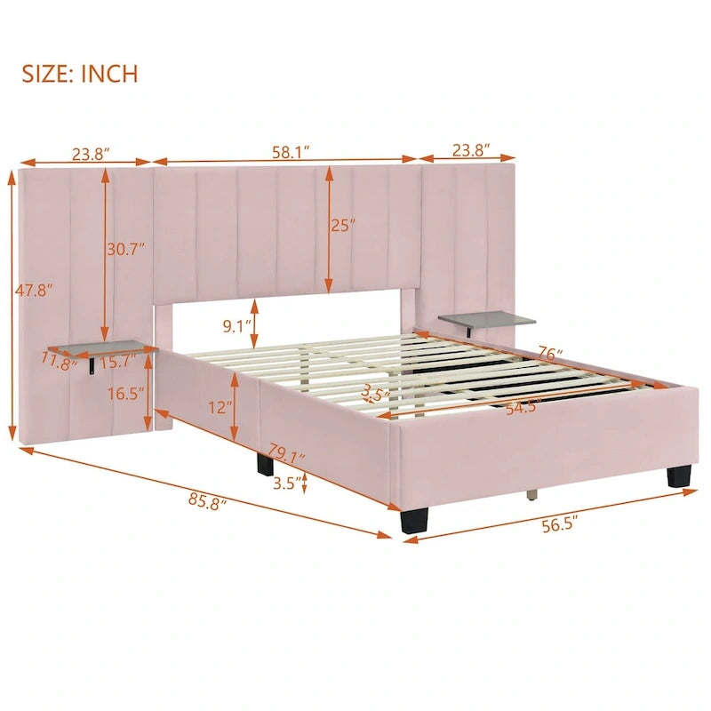 Nestfair Full Size Upholstered Platform Bed with Big Headboard
